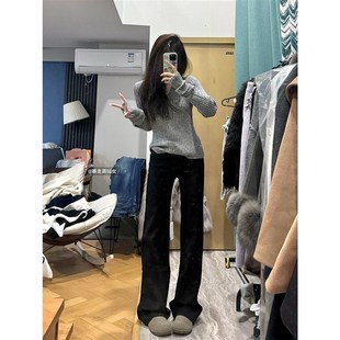 黑色微喇牛仔裤2024秋冬175高个子加长低腰宽松不贴腿拖地直筒裤