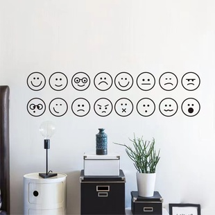 可爱表情在玻璃门上的贴纸高级防撞厨房推拉美容院咖啡奶茶店装饰