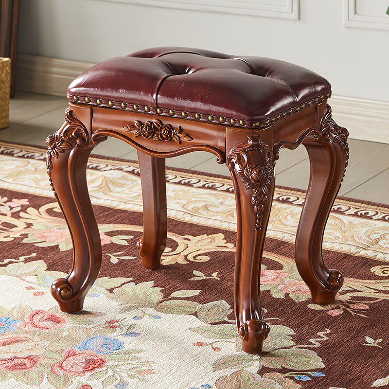 美式梳妆凳欧式全实木化妆凳梳妆台凳子卧室公主凳古筝凳软包方凳