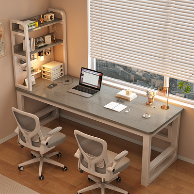 双人书桌书架一体学生家用学习桌并排办公桌卧室洞洞板台式电脑桌