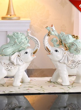 陶瓷招财一对大象工艺品大号创意欧式家居客厅电视柜镇宅装饰摆件