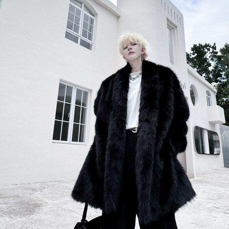 冬装高级感毛毛绒保暖仿皮草大衣外套男厚重磅大廓形中长款仿貂毛