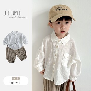 男童春夏薄款白色衬衫儿童外穿防晒衣空调开衫男宝宝夏季裤子套装