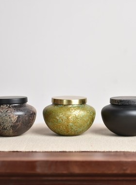 新中式金属茶叶罐摆件家居样板间酒店茶室书房售楼部储物罐装饰品