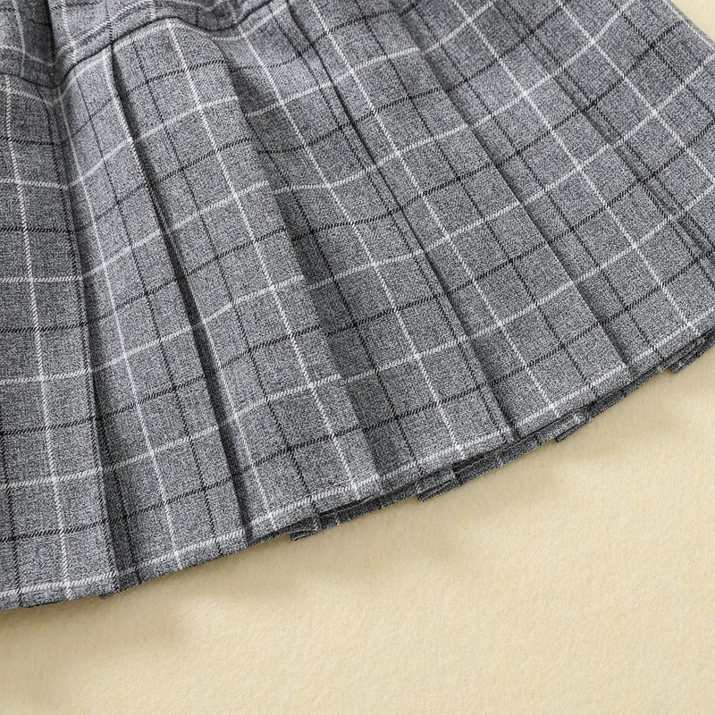 大中小女童一字A款百褶jk半身裙灰色格子学院风四季常服班级摆拍