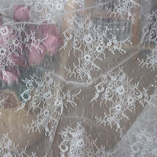 宽1.5米 剪线无弹花朵透明亮片蕾丝面料婚纱礼服打底花边材料辅料