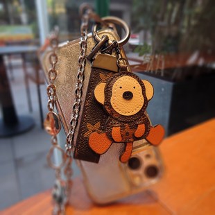 精致复古老花皮质小猴子挂件 汽车钥匙扣挂饰 包挂情侣闺蜜礼物