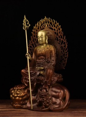 彩绘纯铜地藏王菩佛像九华山地藏菩萨像供奉家用娑婆三圣铜像摆件