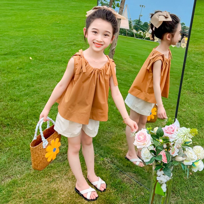 女童背心短裤套装夏季薄款2024新款儿童洋气时髦火龙果女宝宝夏装