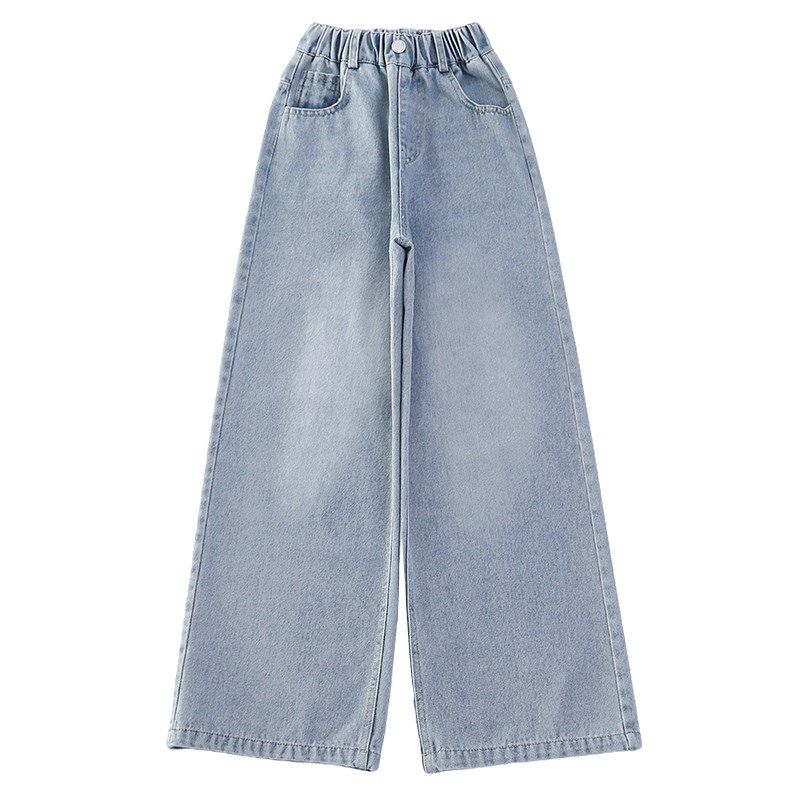 女童牛仔裤春秋款2024新款初中学生宽松儿童裤子女大童春装阔腿裤