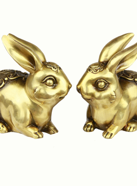 宇卓铜器 纯铜兔子黄铜兔 财福兔子 卯兔 财 铜福兔一对