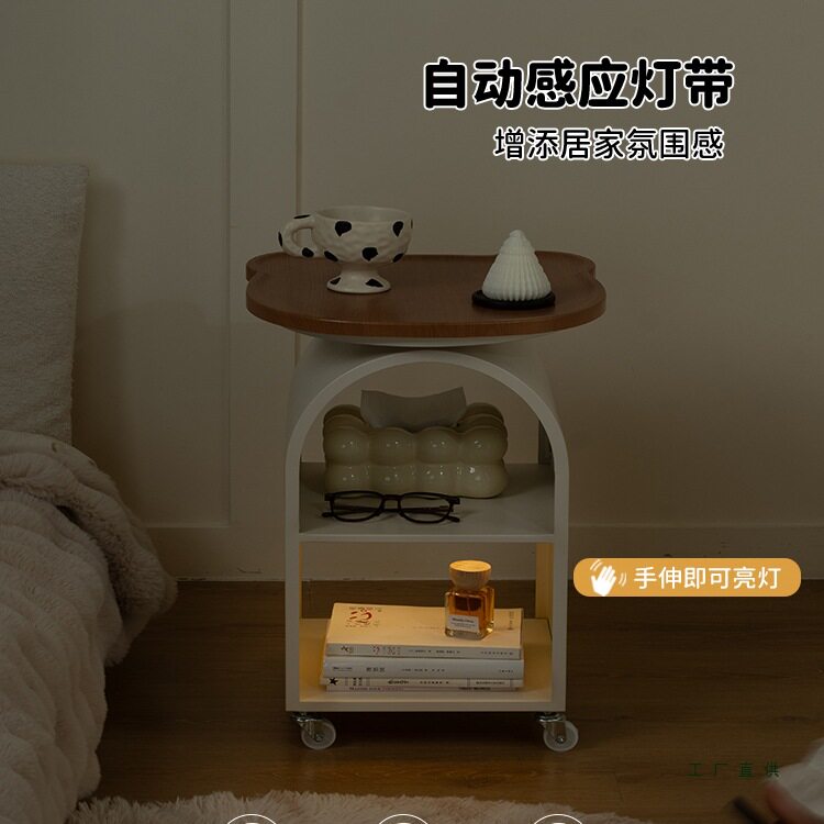 儿童房床头柜小型家用卧室铁艺奶油风可移动床边几置物架收纳柜子