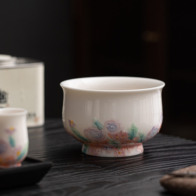 晴山蓝蓝草花舍予茶杯 手绘淡雅陶瓷品茗杯文人器家用杯