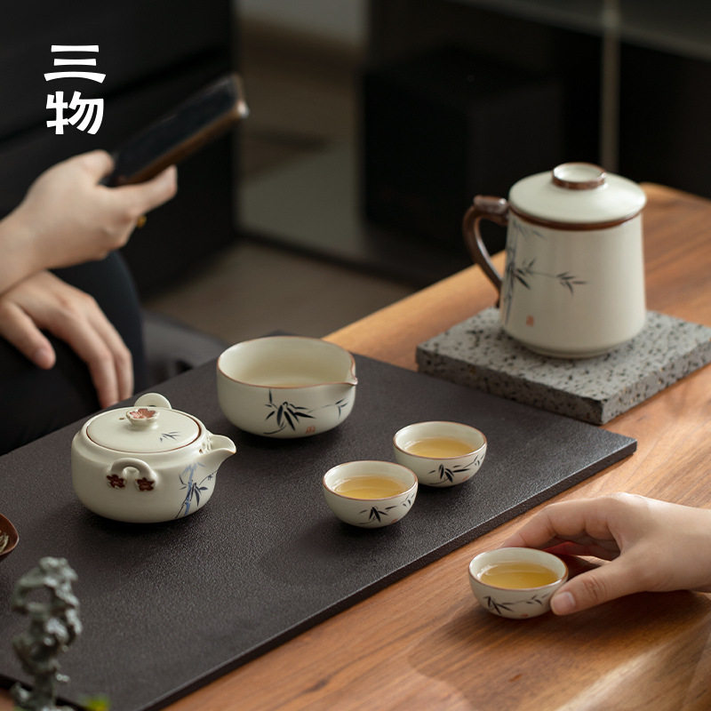 南山先生三物水墨竹影马克杯快客杯户外旅行茶具咖啡杯组合套装