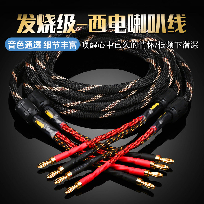 美国西电喇叭线进口纯铜胆机音响香蕉头Y插发烧音箱喇叭线