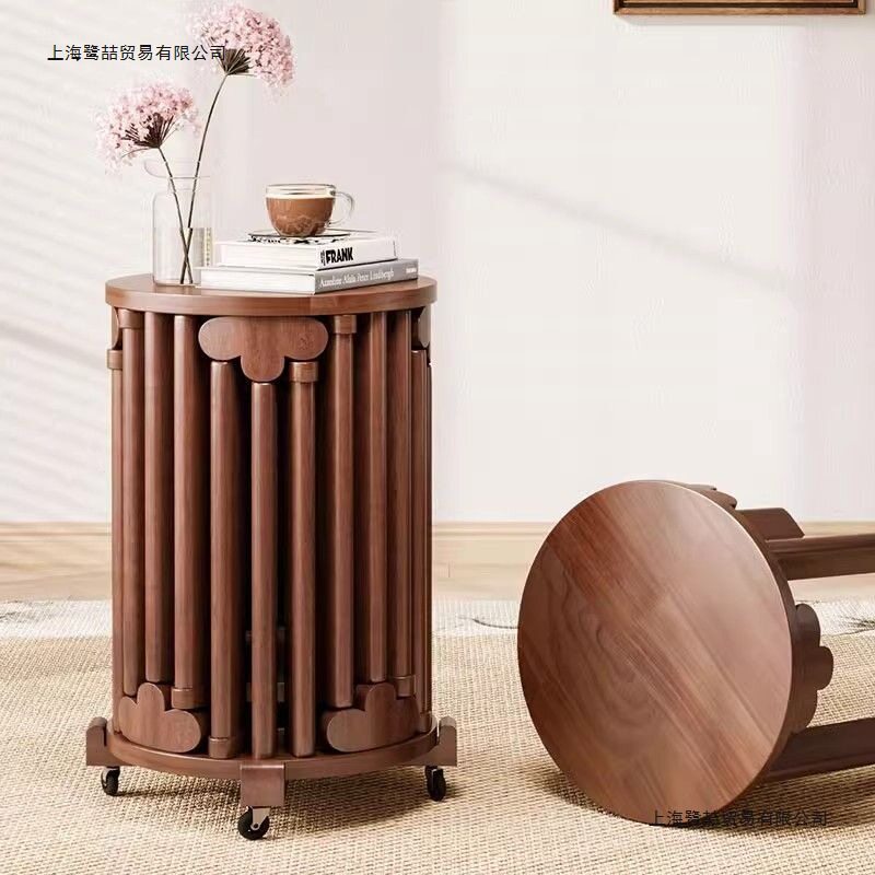 实木圆凳子茶几家用可叠放凳现代吃饭登子餐桌凳原木新中式叠叠乐