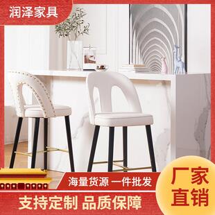 吧椅轻奢家用设计师款岛台椅北欧实木高脚凳酒吧前台靠背椅接待椅