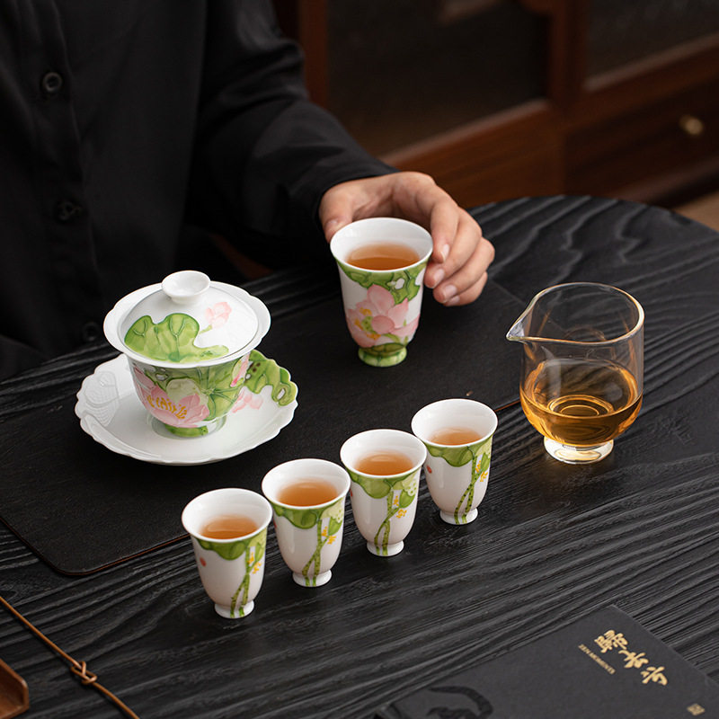 高硼硅耐热玻璃公道杯高级透明分茶器盖碗高足茶海匀杯茶手绘道具