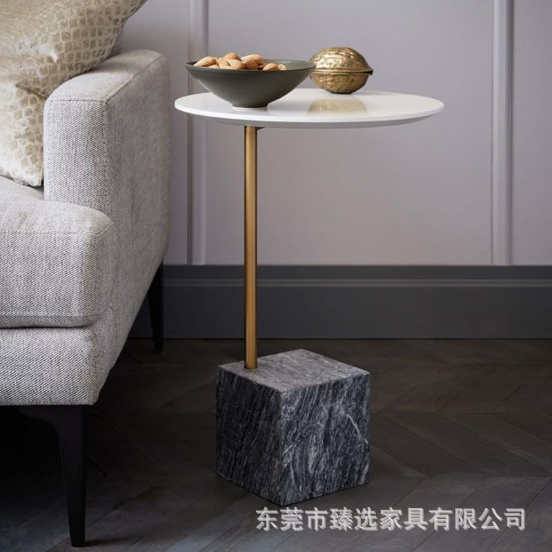 现代简约北欧大理石边几茶几设计师创意圆桌样板房移动角几洽谈桌