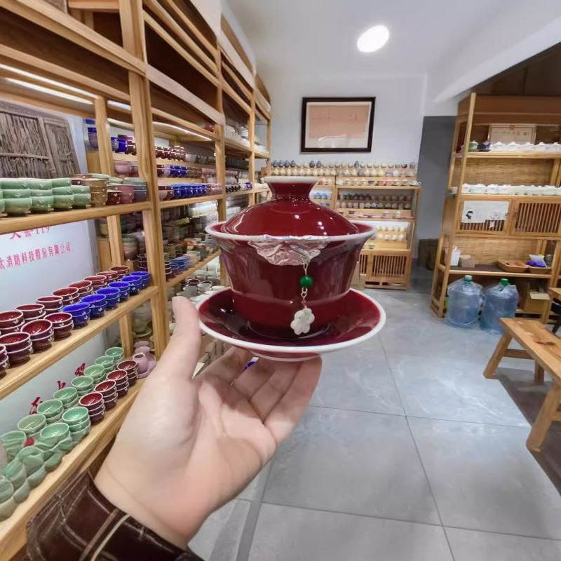 华韵堂郎红锔钉红釉个人杯宫廷风红色陶瓷茶具品茗杯茶杯主人单杯