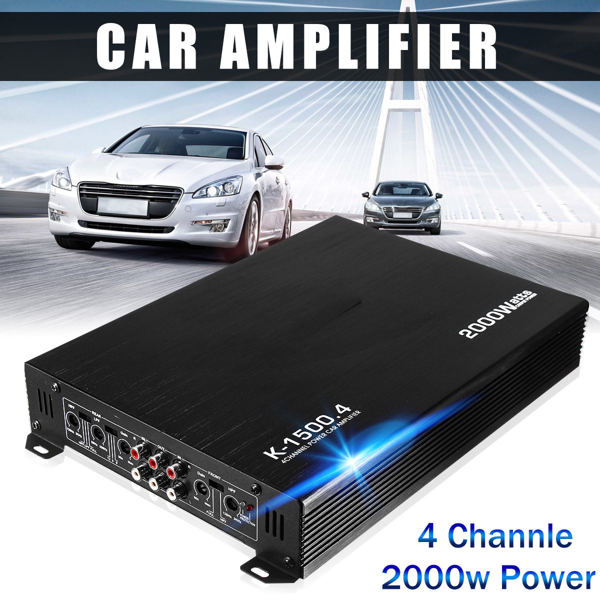 汽车功放12v车载4声道2000w 车载功放机K-1500.4四路功放