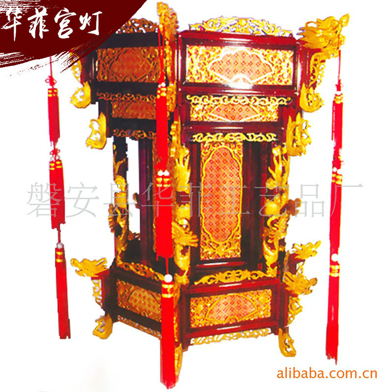批发供应龙凤呈祥四层龙柱木雕宫灯 100*100金宫灯 竹丝宫灯(图)