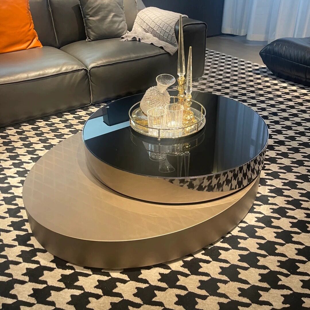意式轻奢旋转茶几现代简约高端设计师伸缩360度转大小圆网红茶台
