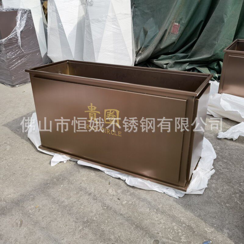 户外金属种植盆 室内现代装饰花器 玫瑰金不锈钢长方形大花盆