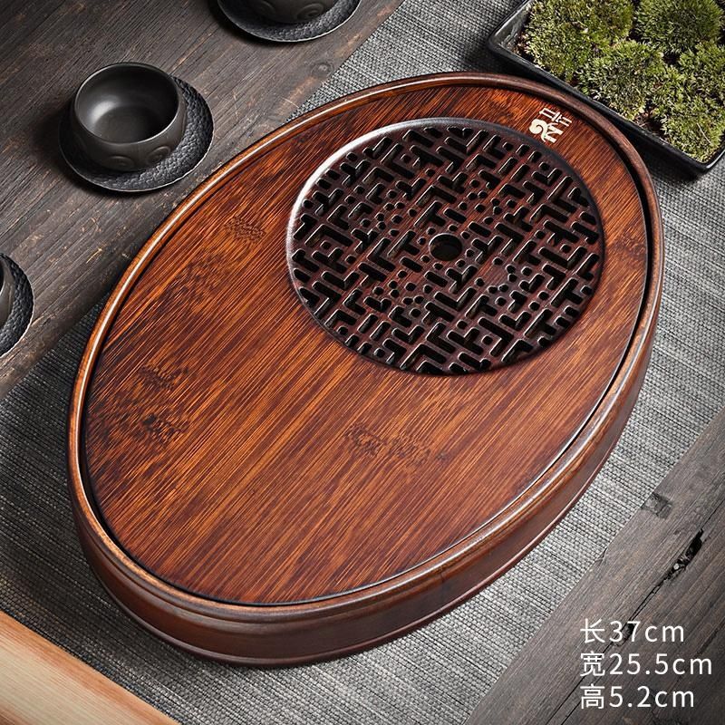【包邮】家用胡桃色储水式茶盘椭圆形茶托盘简约家居百搭茶台盛水