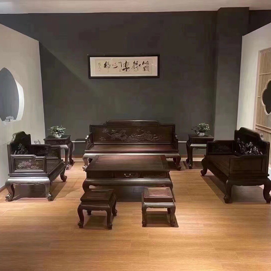 老挝大红酸枝交趾黄檀如意荷花沙发宝座客厅休闲沙发红木家具