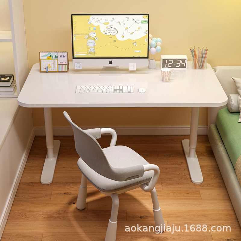 可升降电脑桌学生卧室书桌儿童家用白色小桌子简约现代办公写字台
