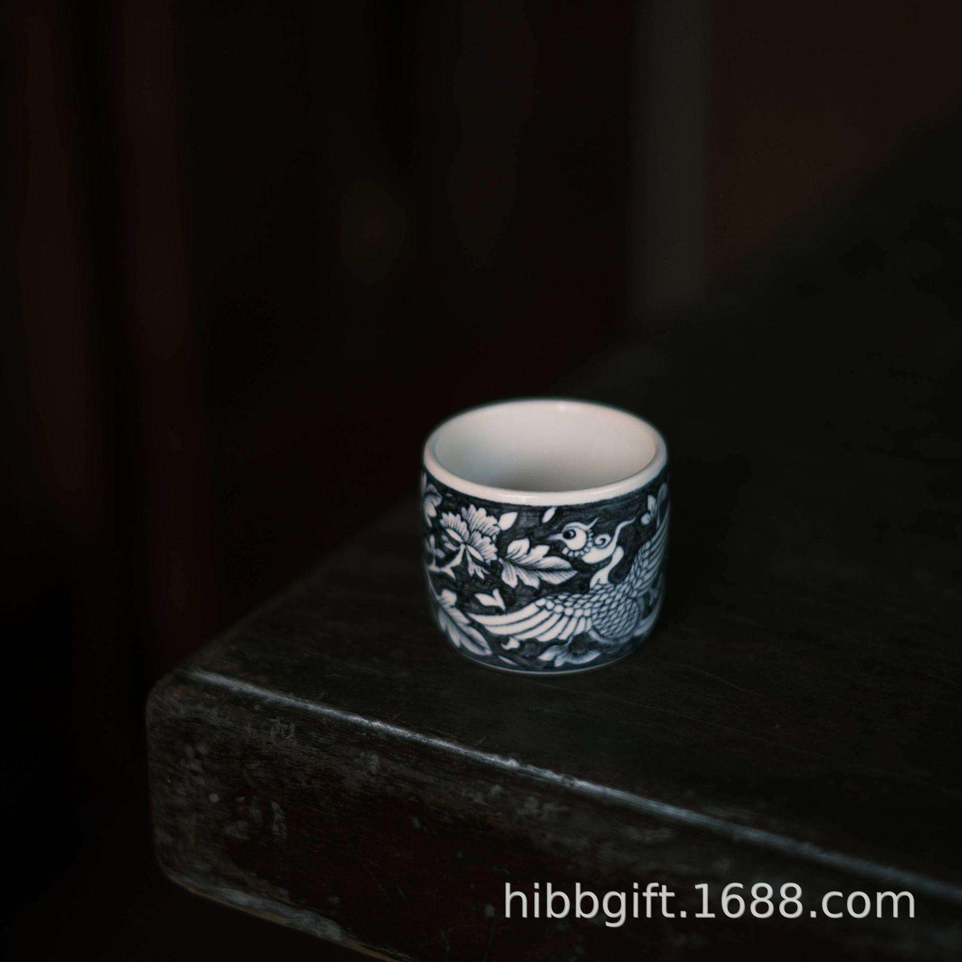 梵山堂茶杯龙年新款苏打釉手绘青花和凤扳指杯主人杯陶瓷杯