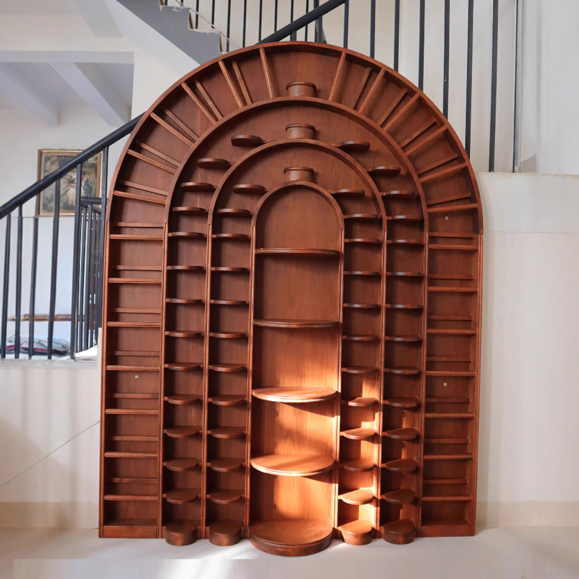 美式乡村复古实木装饰柜欧式拱形瓷器展示柜靠墙白蜡木客厅餐边柜