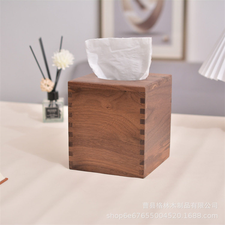 简约黑胡桃木纸巾盒家用实木抽纸盒客厅茶几办公桌餐纸收纳盒批发