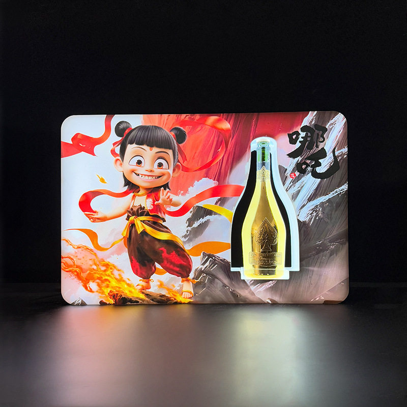 热销创意款哪吒敖丙发光举牌酒座展示架酒吧出酒道具LED发光酒座