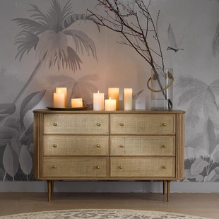 北欧民宿风实木藤编六斗柜简约现代家用卧室抽屉储物收纳斗橱地柜