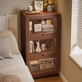 实木床头柜美式复古风卧室床边柜子家用多层收纳储物柜夹缝置物架
