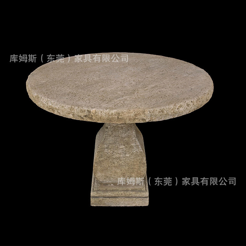 天然大理石餐桌设计师款别墅客厅家用轻奢餐桌展示桌复古洞石圆桌