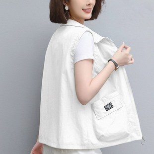 宽松外穿防晒背心马夹 休闲大码 中年妈妈短款 超薄马甲女2024春夏款