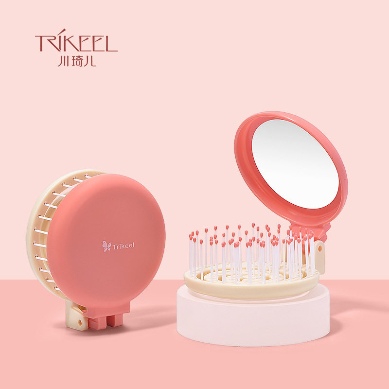 镂空梳子折叠按摩梳圆形随身便携儿童气垫梳小梳子化妆两用带镜子,家庭/个人清洁工具,随身化妆镜,淘宝优惠券,粉丝福利购,淘宝优惠卷