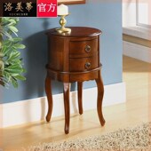 美式 实木圆几圆桌沙发边桌圆形床头柜小茶几桌休闲桌子边柜花架