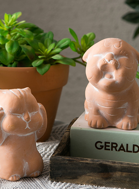 红陶土装饰品摆件可爱卡通小动物兔子小猫园艺花园庭院阳台室内外