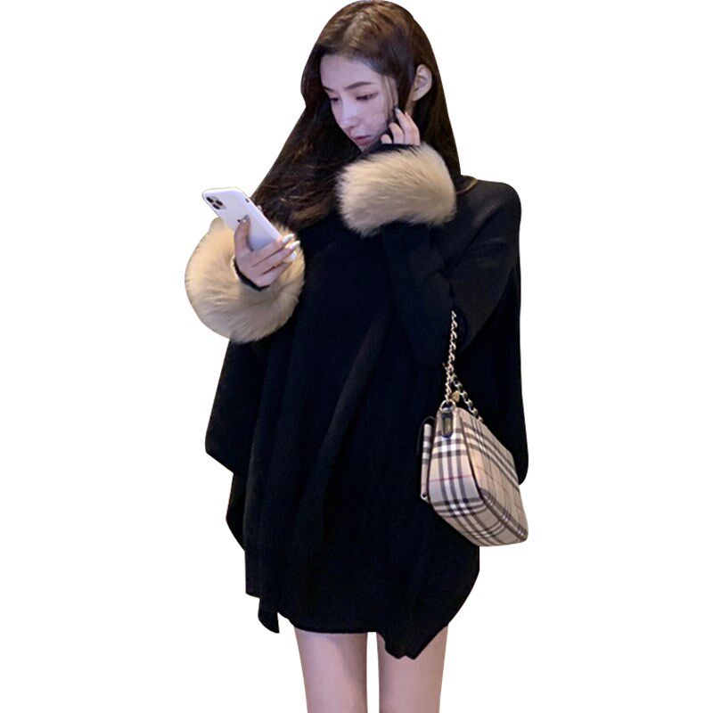 富家千金高领套头毛衣罩衫针织衫加厚宽松外套上衣披肩斗篷女春装