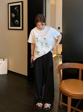 NAZ那子大码2024秋季新款高腰垂感宽松直筒裤胖mm气质阔腿西装裤