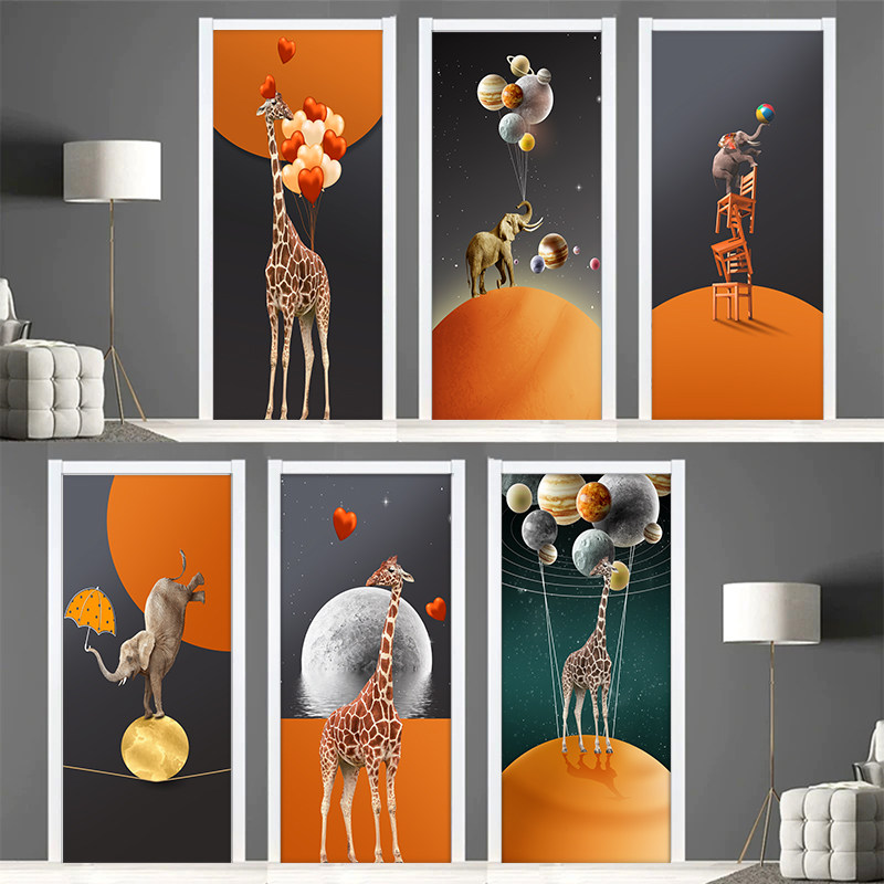 卡通简约门贴画整张装饰儿童房衣柜门翻新贴纸淋浴房玻璃防水墙贴