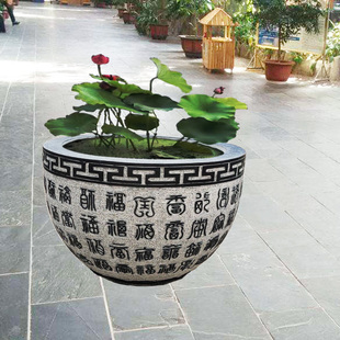 庭院石头鱼缸天然青石水缸花盆石雕百福大缸仿古做旧圆缸养鱼石盆