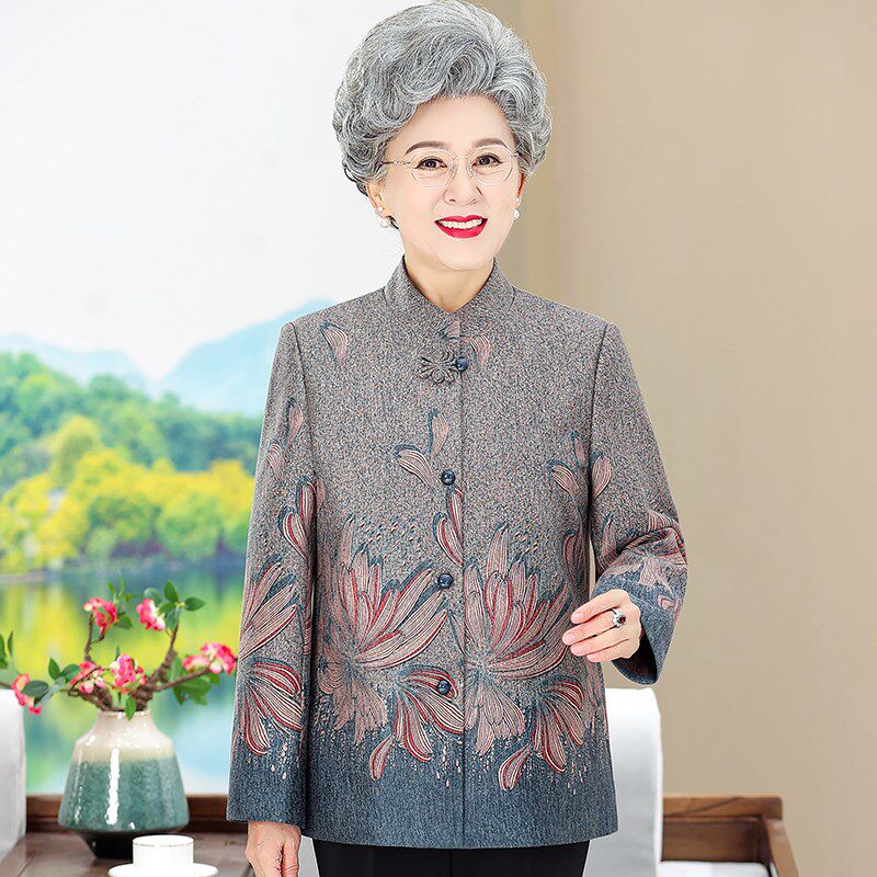 中老年人女装春装奶奶装大码洋气外套妈妈装秋季开衫老太太上衣服