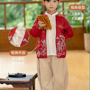 汉服男童秋中式改良唐装上衣唐制古风两件套古装儿童国风裤子套装