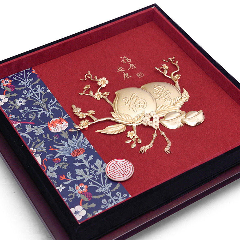 寿桃金箔画摆件送贺父亲寿星祝寿礼品老人长辈生日礼物6080大寿辰