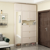 入户超薄鞋 门口家用靠墙到顶玄关柜 柜穿衣镜一体实木奶油风高立式